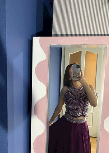 Mor Drapeli Uzun Bohem Kadın Elbise - Görsel 2