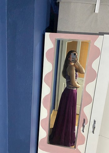 Mor Drapeli Uzun Bohem Kadın Elbise - Görsel 5