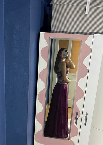 Mor Drapeli Uzun Bohem Kadın Elbise - Görsel 4