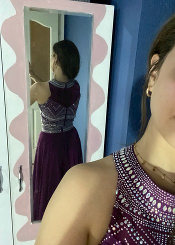 Mor Drapeli Uzun Bohem Kadın Elbise - Görsel 10