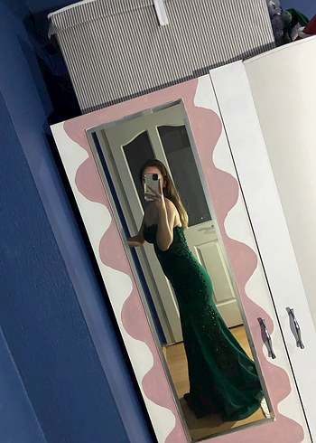 Sırtı Transparan Straplez Yeşil uzun Abiye - Görsel 6