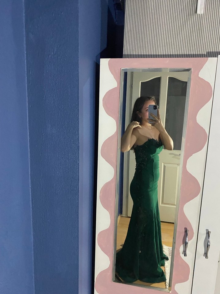 Sırtı Transparan Straplez Yeşil uzun Abiye - Görsel 4