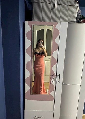 Somon Straplez Uzun Abiye Elbise - Görsel 4