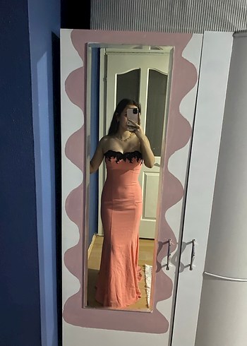 Somon Straplez Uzun Abiye Elbise - Görsel 2