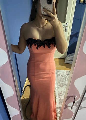 Somon Straplez Uzun Abiye Elbise - Görsel 7