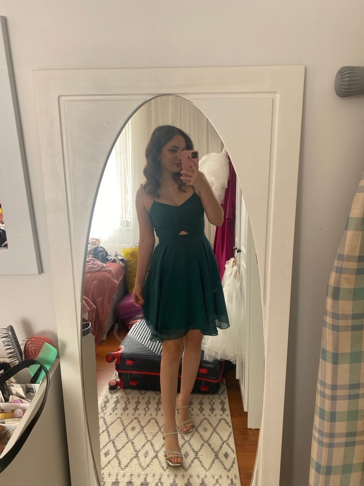 Yeşil Transparan Midi Mezuniyet Elbisesi - Görsel 2