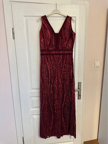 Bordo Pullu abiye