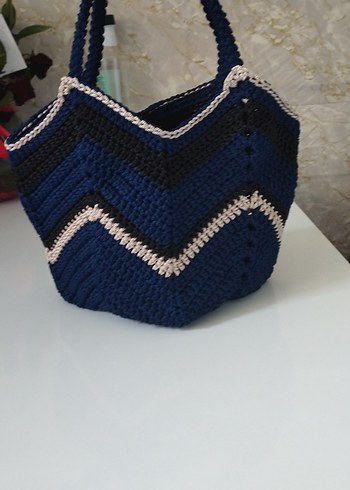  Beden Bohem Örgü Lacivert Kadın Kol Çantası