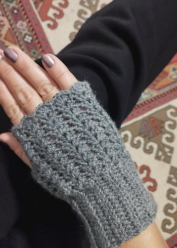 Gri Örgü Bohem Kadın Eldiveni - Görsel 3