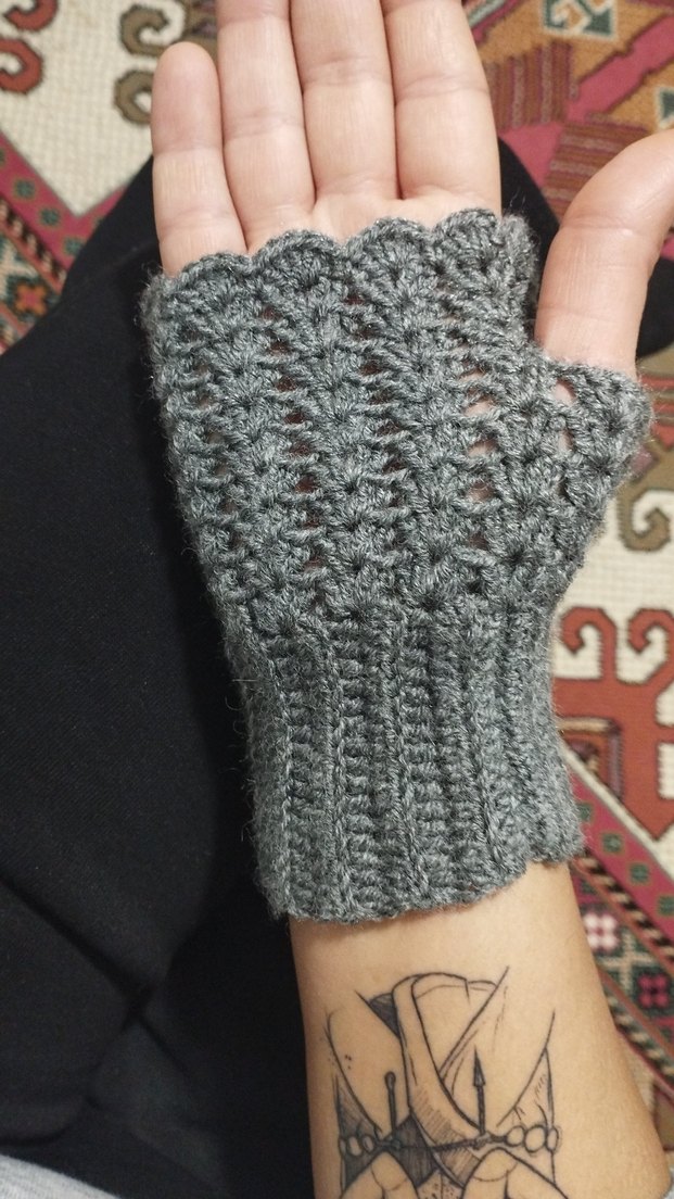Gri Örgü Bohem Kadın Eldiveni - Görsel 2