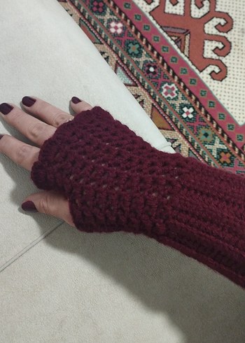 Bordo Örgü Bohem Kadın Eldiven - Görsel 2