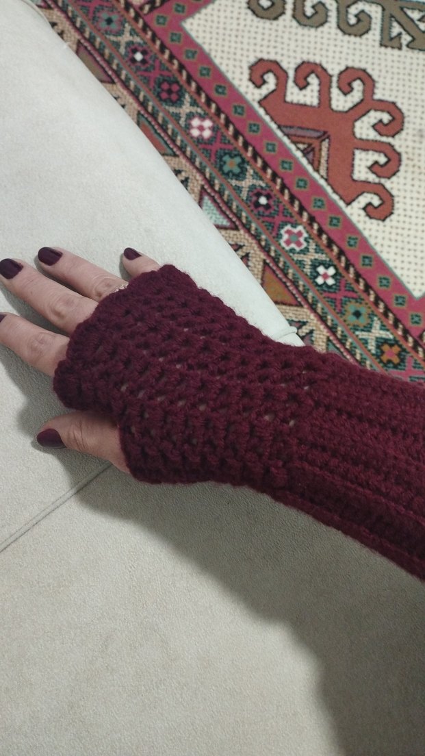 Bordo Örgü Bohem Kadın Eldiven - Görsel 2