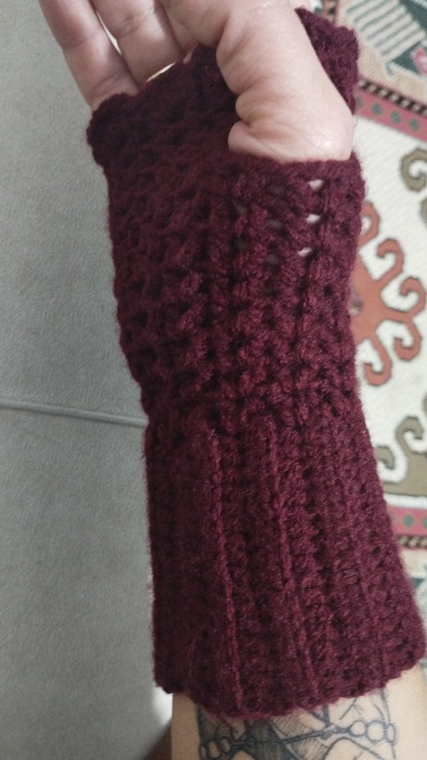 Bordo Örgü Bohem Kadın Eldiven - Görsel 3