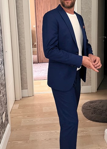 48-6 drop Beden Erkek Parlement Mavi Regular Fit Takım Elbise
