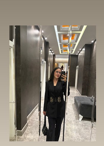 Kadın Siyah Deri Tokalı Uzun Ceket - Görsel 2