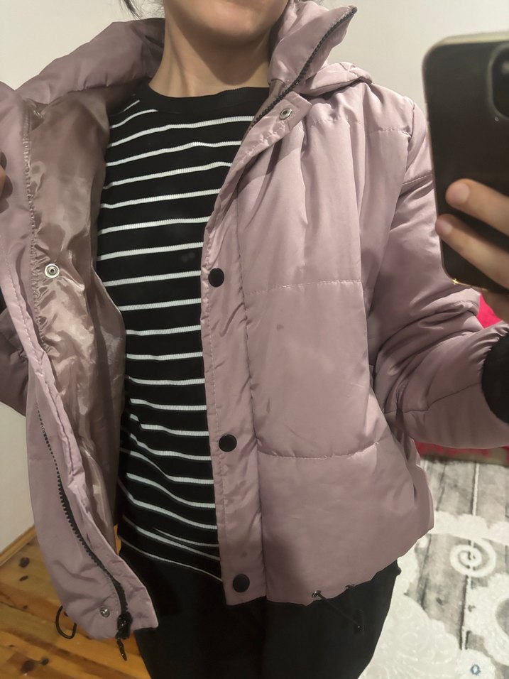 Pudra Renkli Düğmeli Kışlık Kadın Mont - Görsel 3