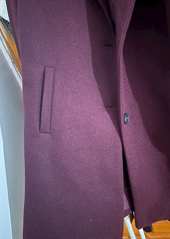 Bordo Midi Yün Düğmeli Klasik Kaban - Görsel 4