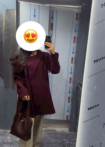 Bordo Midi Yün Düğmeli Klasik Kaban - Görsel 2