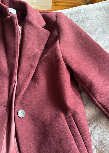 Bordo Midi Yün Düğmeli Klasik Kaban - Görsel 3