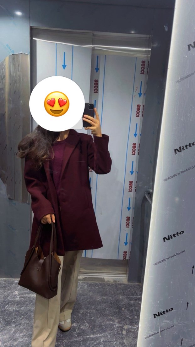 Bordo Midi Yün Düğmeli Klasik Kaban - Görsel 2