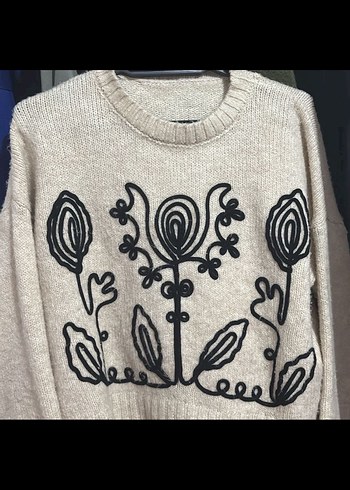 Nakışlı Bohem Kadın Kısa Triko Kazak - Görsel 2