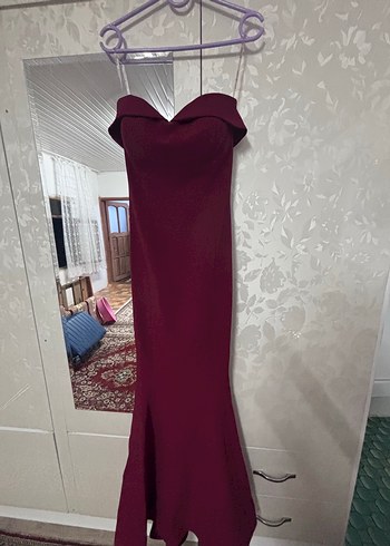 Bordo Straplez Drapeli Uzun Abiye Elbise
