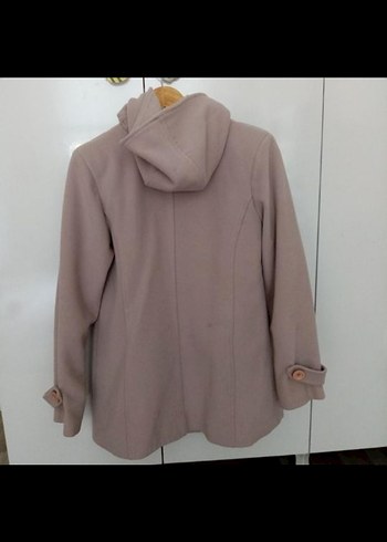 Kapüşonlu düğmeli tatlı pudra renk kaban - Görsel 2