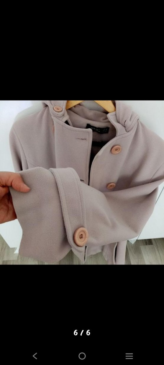 Kapüşonlu düğmeli tatlı pudra renk kaban - Görsel 4