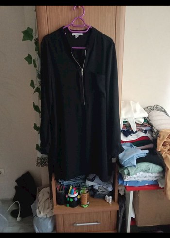 Siyah Şifon Yüksek Yakalı Fermuarlı Kadın Tunik - Görsel 4