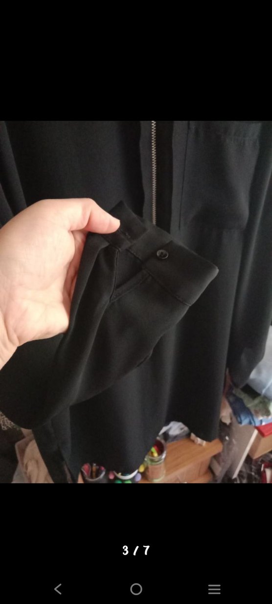 Siyah Şifon Yüksek Yakalı Fermuarlı Kadın Tunik - Görsel 3