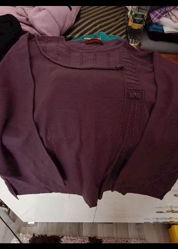 Düğmeli Mor Kadın Triko Bluz - Görsel 2