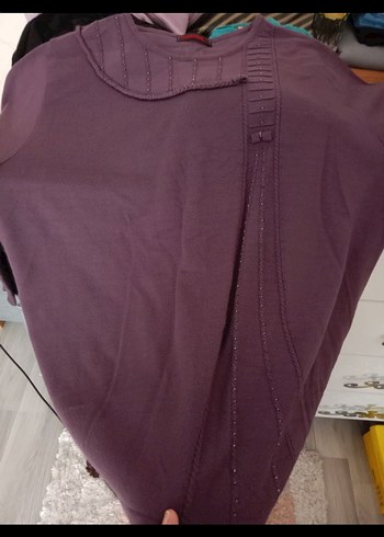 Düğmeli Mor Kadın Triko Bluz - Görsel 3