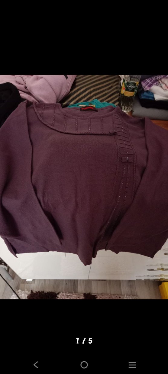 Düğmeli Mor Kadın Triko Bluz - Görsel 2