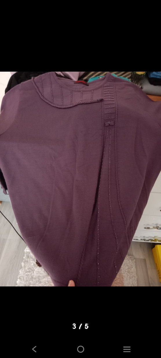 Düğmeli Mor Kadın Triko Bluz - Görsel 3