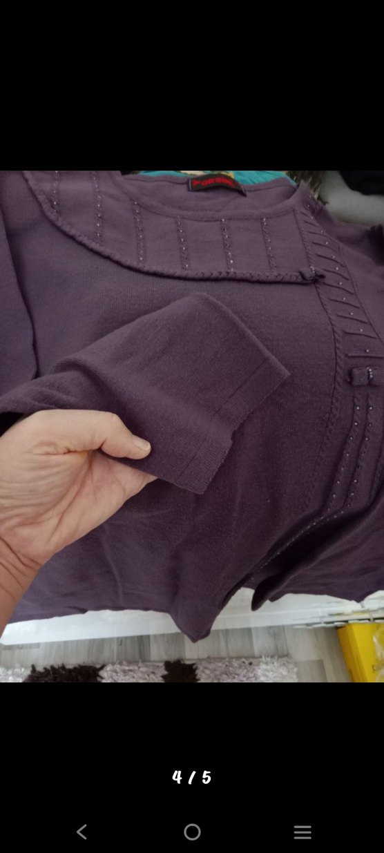 Düğmeli Mor Kadın Triko Bluz - Görsel 4