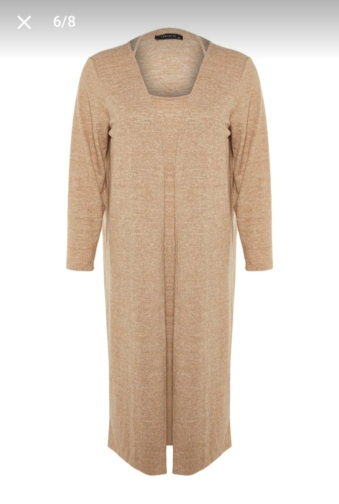 Bej Uzun Kollu Salaş Triko İkili Takım - Görsel 4