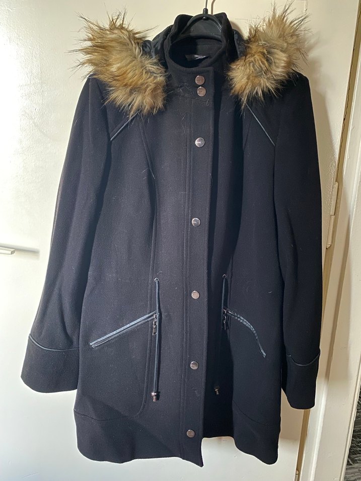 Ekol Kürklü Siyah Midi Kadın kaban - Görsel 2