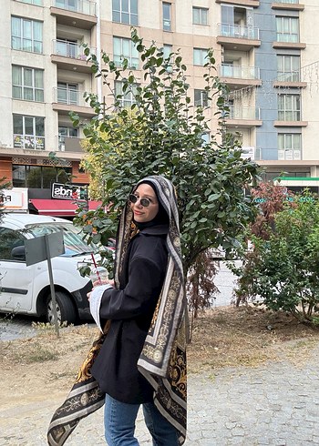  Beden siyah Renk Siyah Dökümlü Kadın Şal desenli