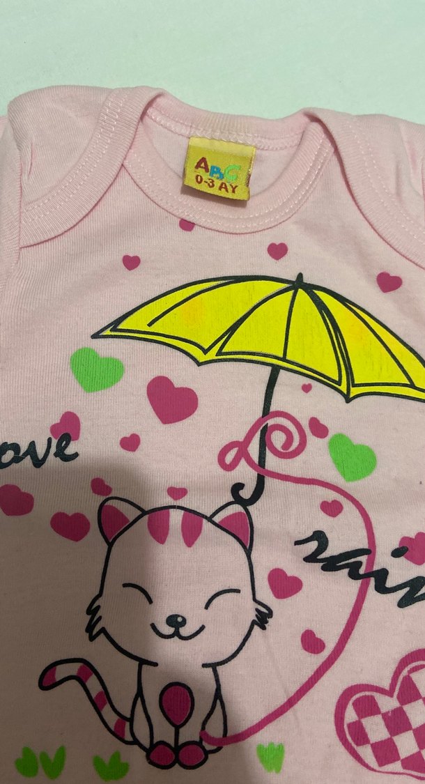 Pembe Kısa Kollu Baskılı Bebek Body - Görsel 2