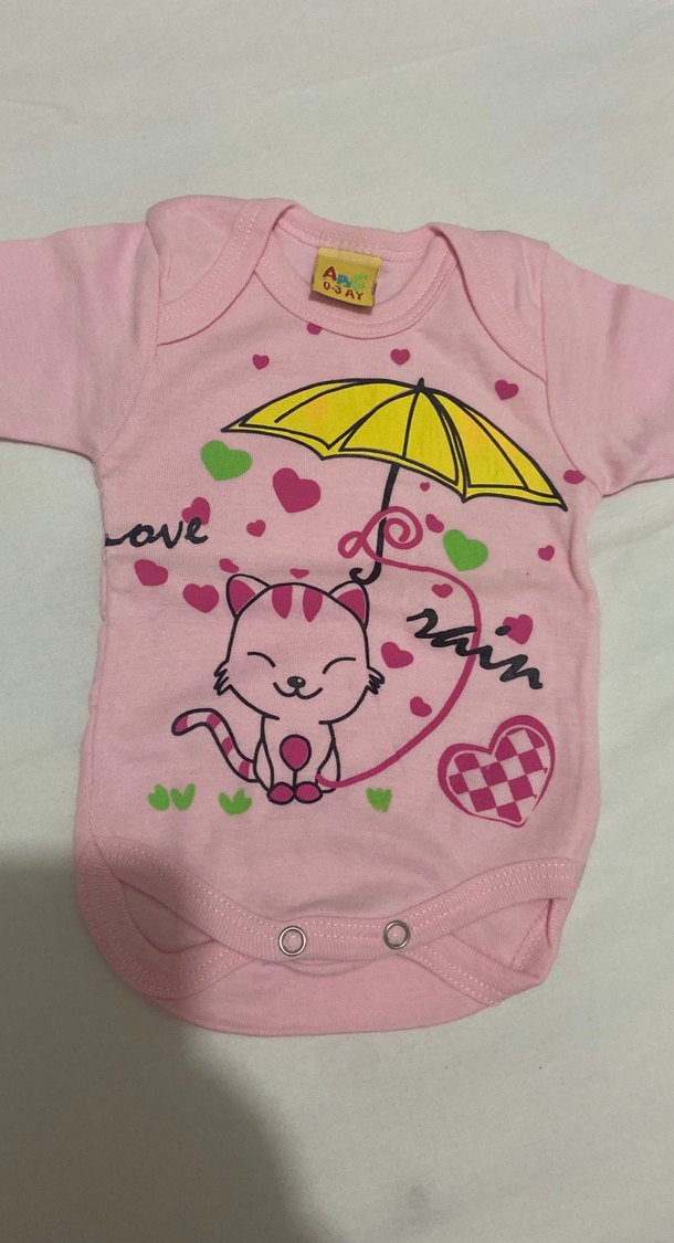 Pembe Kısa Kollu Baskılı Bebek Body - Görsel 3