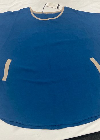 Lacivert Kısa Kollu Kadın Keten Tişört - Görsel 4