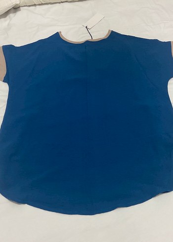 Lacivert Kısa Kollu Kadın Keten Tişört - Görsel 6