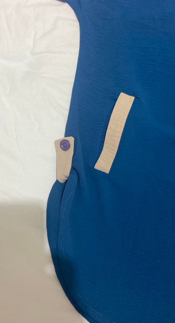 Lacivert Kısa Kollu Kadın Keten Tişört - Görsel 5