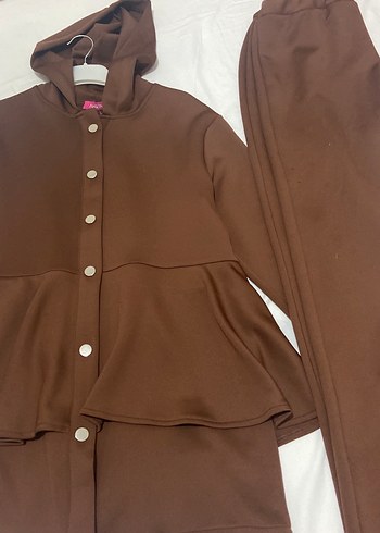 Düğmeli Kapüşonlu Uzun Kahverengi ikili takım - Görsel 3