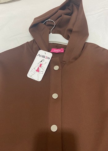 Düğmeli Kapüşonlu Uzun Kahverengi ikili takım - Görsel 7