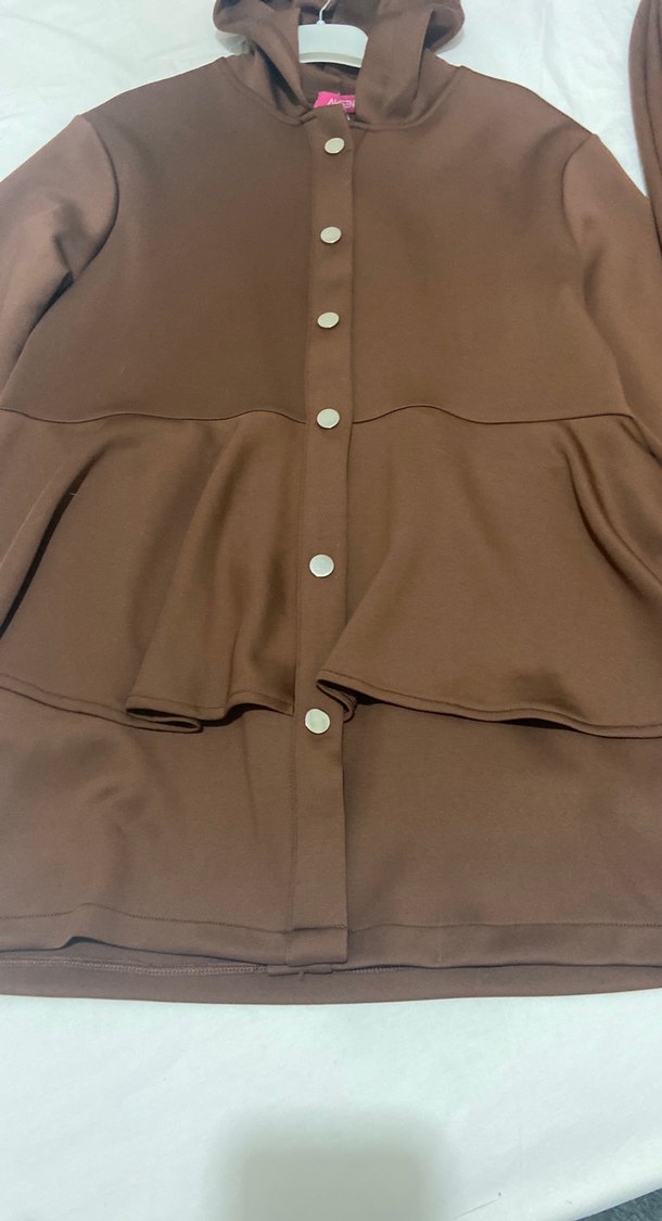 Düğmeli Kapüşonlu Uzun Kahverengi ikili takım - Görsel 5