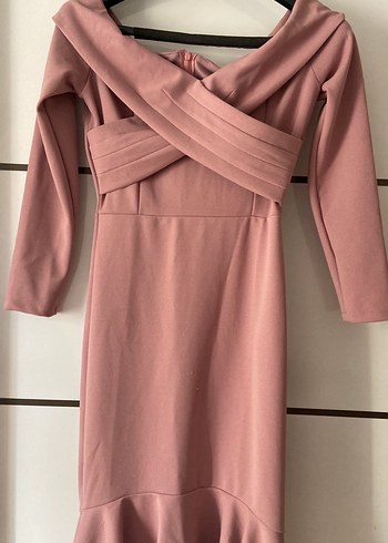 Bej Drapeli V Yaka Uzun Kollu Elbise - Görsel 2