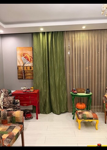 YEŞİL KETEN ÇİFT KANAT FON PERDE - Görsel 2