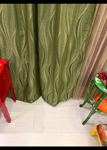 YEŞİL KETEN ÇİFT KANAT FON PERDE - Görsel 3