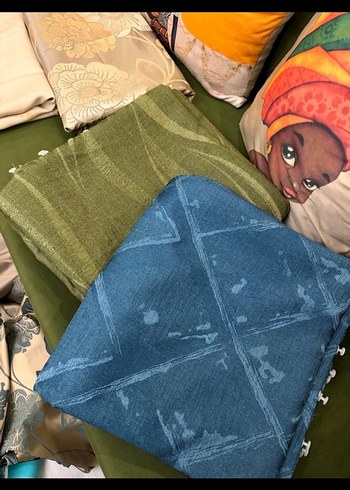 SIFIR ÇİFT KANAT MAVİ KETEN FON PERDE - Görsel 4